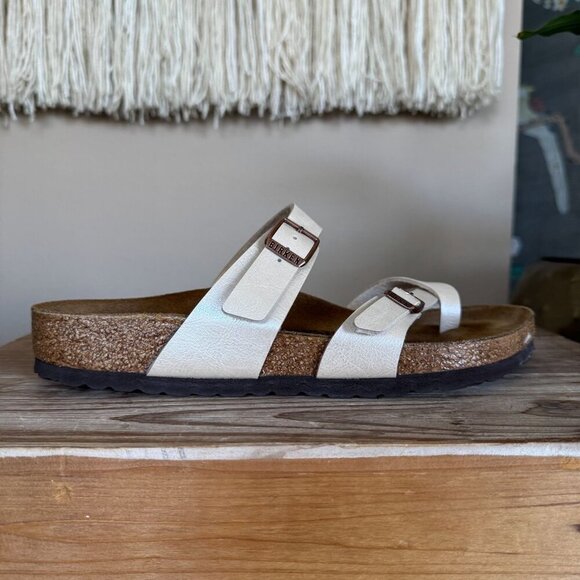 Birkenstock Mayari Graceful Pearl Irredescent Vegan Criss Cross Thong Sandal - Picture 4 of 14